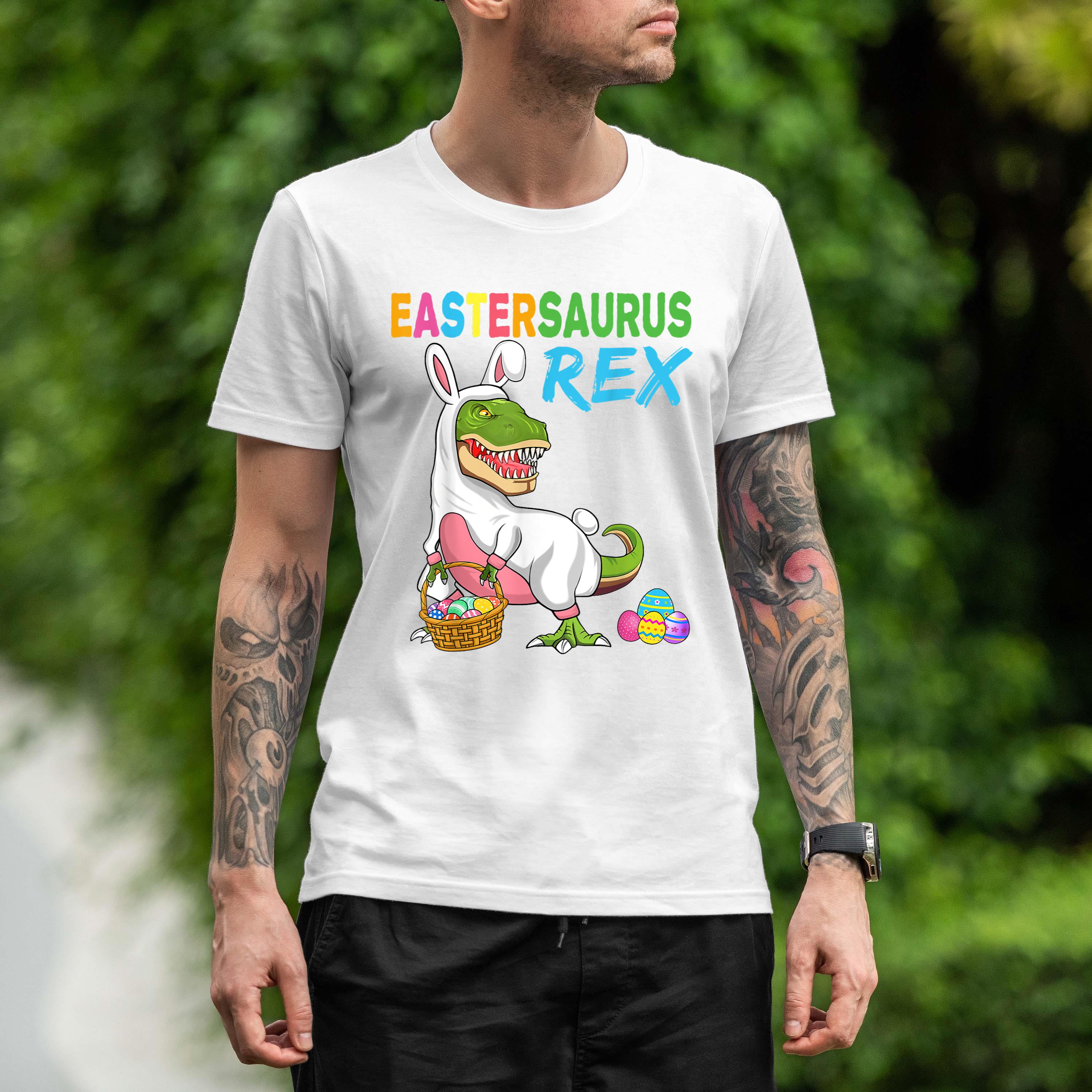 Eastersaurus Rex Trex Easter Bunny Dino Boys Kids Shirt 